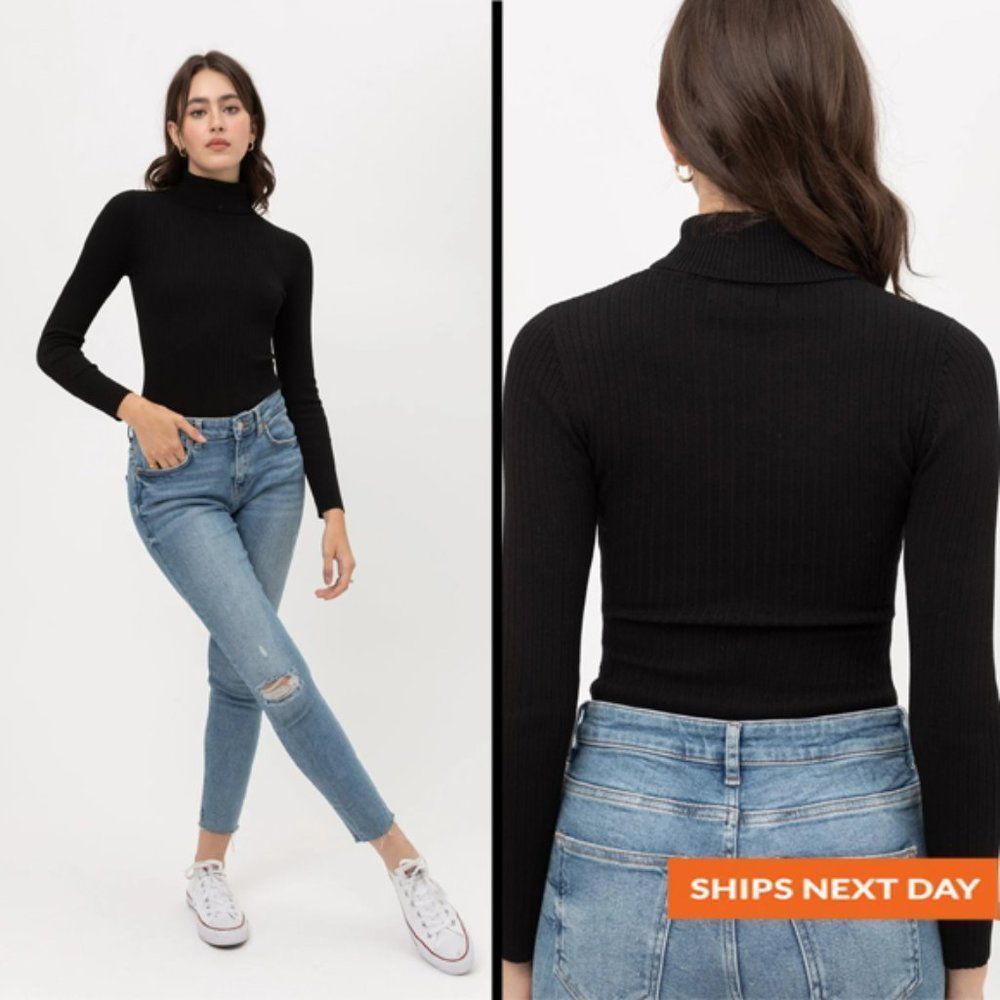 Turtle Neck Bodysuit - Women's Black B…